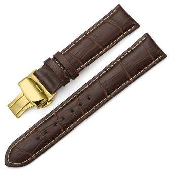 iStrap 14mm Calf Leather Watch Band Strap W/ Golden Tone Steel Push Button Deployment Buckle Brown  