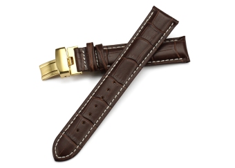 iStrap 18mm Calf Leather Strap Alligator Grain Replacement Watch Band for Golden Tone Cases Brown  