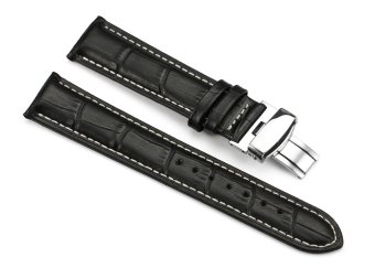 iStrap 18mm Calf Leather Strap Croco Grain Replacement Watch Band for Men With Steel Buckle Black  