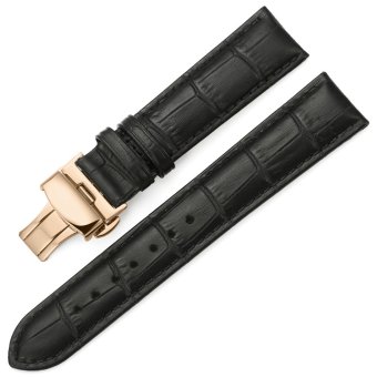 iStrap 18mm Calf Leather Watch Band Strap W/ Rose Gold Steel Push Button Deployment Buckle Black  