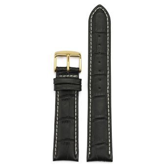 iStrap 18mm Calfskin Padded Watch Band Tan Stitch Golden Tone Metal Buckle for Men Women - Black  