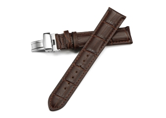 iStrap 18mm Genuine Leather Watch Band Padded Deployant Croco Strap for Men Women - Brown 18  