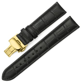 iStrap 19mm Calf Leather Watch Band Strap W/ Golden Tone Steel Push Button Deployment Buckle Black  