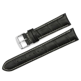 iStrap 19mm Genuine Calf Leather Watch Band Croco Grain Tan Stitch Tang Buckle - Black  