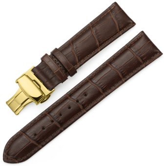 iStrap 19mm Genuine Leather Strap Butterfly Deployment Buckle Watch Band for Golden Tone Cases Brown  