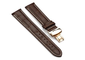 iStrap 20mm Calf Leather Strap Alligator Grain Replacement Watch Band for Rose Gold Cases Brown  