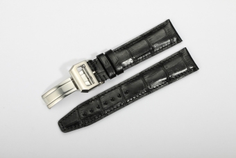 iStrap 20mm Crocodile Pattern Calf Leather Replacement Watch Band with Brushed Steel Deployment Clasp - Black - Intl  