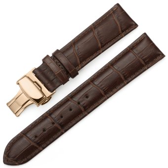 iStrap 21mm Calf Leather Watch Band Strap W/ Rose Gold Steel Push Button Deployment Buckle Brown  