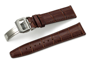 iStrap 21mm Crocodile Pattern Calf Leather Replacement Watch Band with Brushed Steel Deployment Clasp - Brown - Intl  