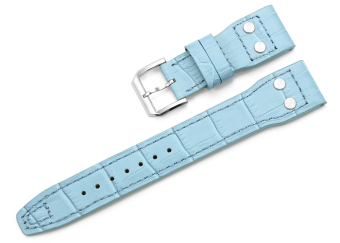 iStrap 22mm Embossed Croco Calf Leather Rivet Watch Band Brushed Pre V Tang Buckle fit IWC Big Pilot - Light Blue - Intl  