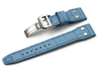 iStrap 22mm Embossed Croco Calf Leather Watch Band Rivet Strap & Steel Deployment Clasp fit IWC Big Pilot - Light Blue - Intl  