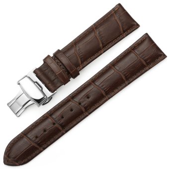 iStrap 24mm Alligator Grain Cow Leather Watch Band Strap W/ Butterfly Deployment Buckle Black 24  