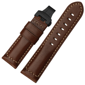 iStrap 24mm Cow Leather Watch Band Panerai Style Deployant Clasp Strap fit PAM 111 Mens Watches - Brown  