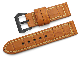 iStrap 24mm Embossed Alligator Grain Calf Leather Watch Band & SS Black PVD Screw in Changeable Tang Buckle - Honey Brown - Intl  