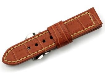 iStrap 24mm Embossed Croco Grain Calf Leather Mens Watch Band & SS Polished Screw in Changeable Tang Buckle - Brown - Intl  