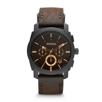 Jam Pria Fossil FS4656 Machine Mid Size Chronograph Brown Leather Strap Watch - 42mm  