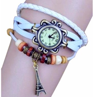 Jam Tangan Gelang Wanita Leather Strap Leaf Style Women Watc - Putih  