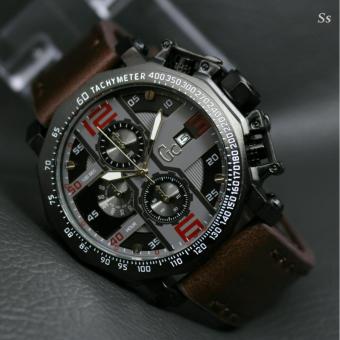Jam tangan Pria - Model Trendy - Leather strap - Chrono Aktif - Ring stainless steal  