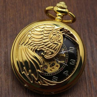 jaxuzha Creative mechanical watch animal phoenix pattern provides packet machine carved gold pocket watch (Yellow) - intl  