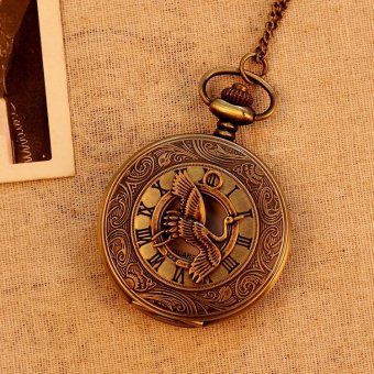 jinma Roman Number Bird Pattern Necklace Retro Pocket Watch Bronze For Men Women Unisex Quartz Alloy Pendant With Long Chain (bronze) - intl  