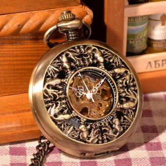 jinma Wholesale Goldfishes Chinese Style Antiques Bronze Mechanical Pocket Watch Steampunk Hand Wind Keychain Nurse Watch (Bronze) - intl  