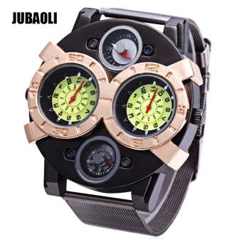 JUBAOLI 1129 Male Dual Movt Quartz Watch Decorative Compass Creative Double Dials Wristwatch (LIGHT GREEN)  