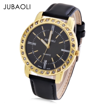 JUBAOLI 1135 Men Quartz Watch Luminous Pointer Artificial Diamond Dial Leather Band Wristwatch (BLACK)  