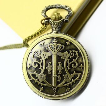 kobwa wholesale hot sale bronze vine big round face Black Butler quartz pocket watch necklace (as pic) - intl  