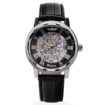 LCD Winner Men's Leather Band Mechanical Wrist Watch Black  