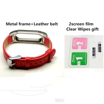 Leather Strap For Xiaomi Mi Band 2 Wrist Straps Screwless Bracelet miband2 Smart Band Replace Accessories For Mi Band 2 Red - intl  