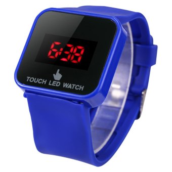 LED Watch Red Subtitles Touch Screen Rubber Strap Rectangle Dial (BLUE) - intl  