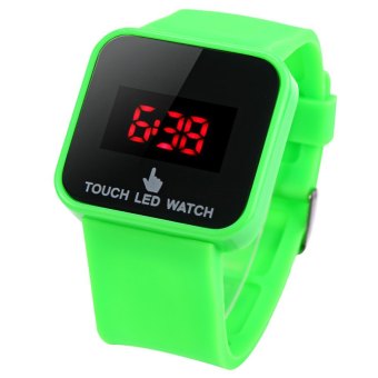 LED Watch Red Subtitles Touch Screen Rubber Strap Rectangle Dial (GREEN) - intl  