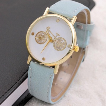 Leisurely Cute Women Bicycle Pattern PU Band Watch Student Wristwatches Gift - intl  