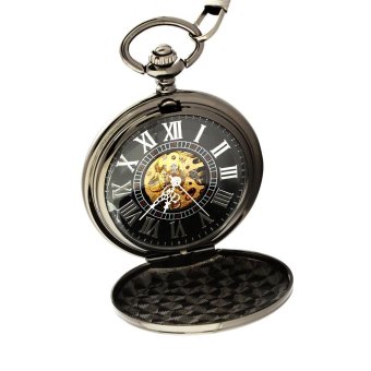 LingTud Men's retro semi-automatic mechanical pocket watch (Black) - intl  