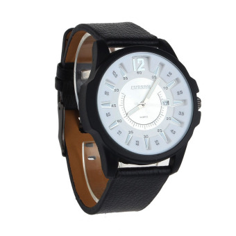 Luxury Men's Analog Sport Steel Case Quartz Date Leather Wrist Watch Black Case/White Dial  