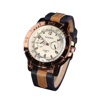 Luxury Men's Watches Analog Quartz Faux Leather Sport Wrist Dress Watch Navy - intl  