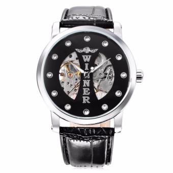 Male Auto Mechanical Watch Crystal Scales Luminous Wristwatch For Men Leather Band And Pin Buckle - intl  