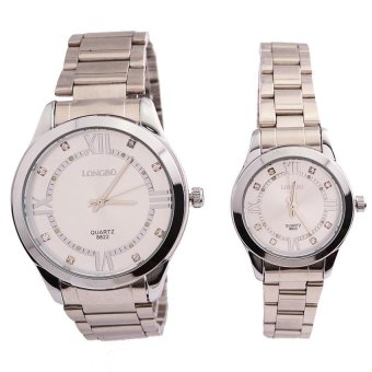 M&C LONGBO 8822 Couples Lovers Quartz Watch 30M Waterproof Stylish Diamond Steel Band Wrist Watch Pair in Package - intl  