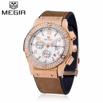 MEGIR 2034G Women Quartz Watch Artificial Rhinestone Dial Date Display Working Sub-dial Wristwatch - intl  