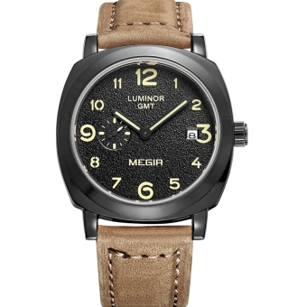 MEGIR fashion military mens quartz watch luxury luminous chronograph leather wrist watch  