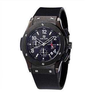 MEGIR Jam Tangan Pria 30M Water Resistant Quartz Watch with Silicone Strap Date Function MN 3002 M/BK-1 - Black Black  