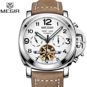 MEGIR Waterproof Analog Display Genuine Nubuck Leather Strap men sport Mechanical Automatic Wrist watch 3206 - intl  