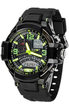 Men 50m Waterproof Digital Multi-function LED Backlight Dual Time Zone Display Outdoor Sports Swimming Electronic Wrist Watch Green  