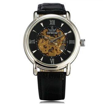 Men Automatic Mechanical Wrist Watch with PU Band (Black+Silver) - intl  