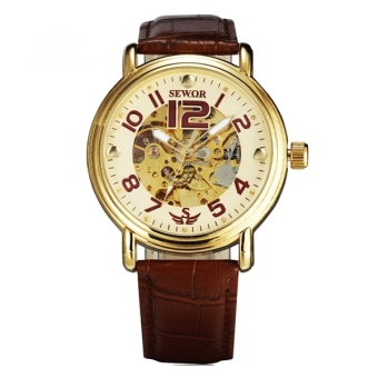 Men Automatic Mechanical Wrist Watch with PU Band (White+Golden+Brown) - intl  
