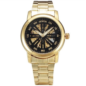 Men Automatic Mechanical Wrist Watch with Stainless Steel Band (Black+Golden) - intl  