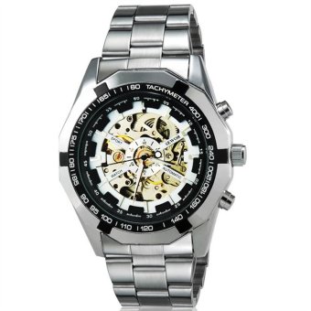 Men Automatic Mechanical Wrist Watch with Stainless Steel Band (White+Golden+Silver) - intl  