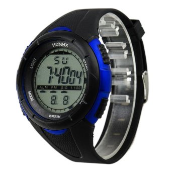 Men Chic Waterproof Digital Stopwatch Date Rubber Sport Watch (Blue) - intl  