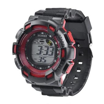 Men Fashion LED Digital Alarm Date Rubber Army Watch Waterproof Sport Wristwatch Red - intl  