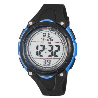 Men LED Digital Date Sport Rubber Watch Alarm Waterproof Blue - intl  